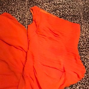 Orange asymmetric sleeve wedding dress